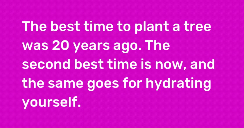 The best time to plant a tree was 20 years ago. The second best time is now, and the same goes for hydrating yourself.