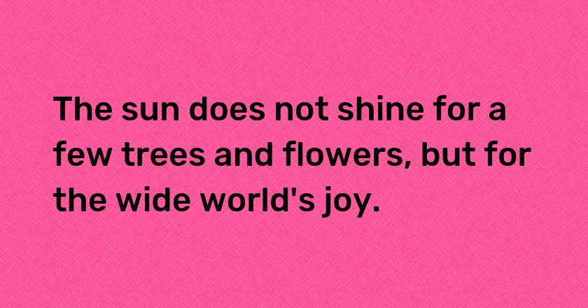 The sun does not shine for a few trees and flowers, but for the wide world's joy.