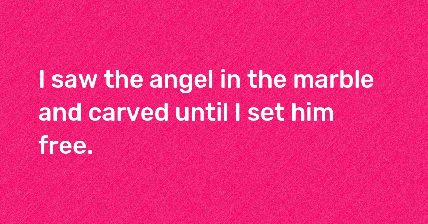 I saw the angel in the marble and carved until I set him free.