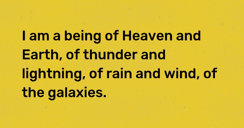 I am a being of Heaven and Earth, of thunder and lightning, of rain and wind, of the galaxies.