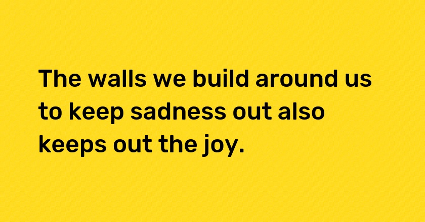 The walls we build around us to keep sadness out also keeps out the joy.