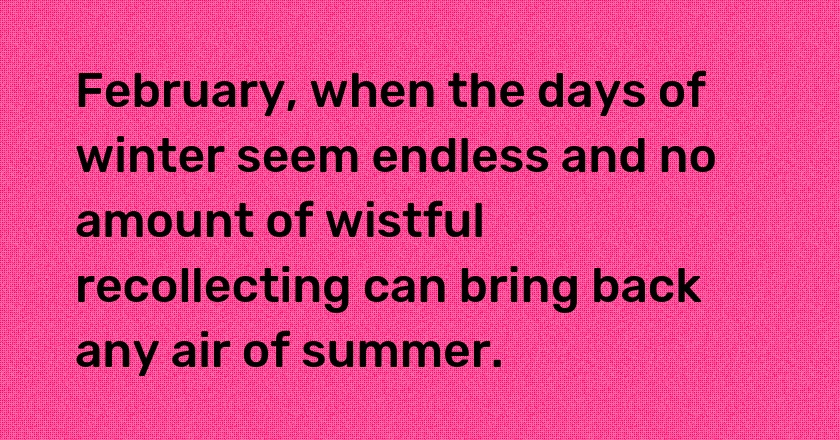 February, when the days of winter seem endless and no amount of wistful recollecting can bring back any air of summer.