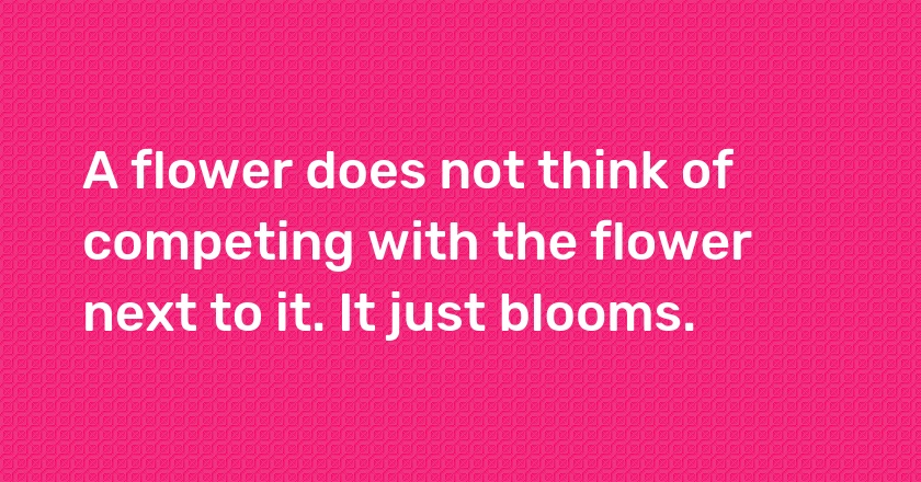 A flower does not think of competing with the flower next to it. It just blooms.