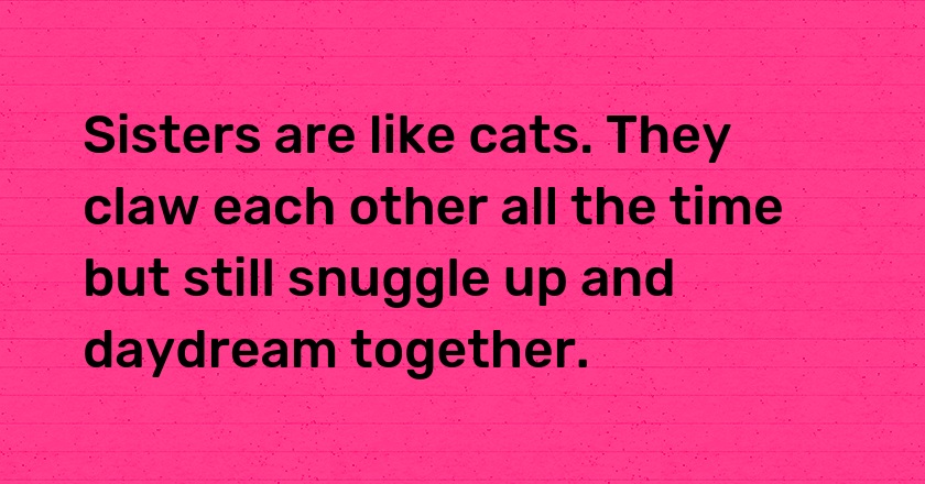 Sisters are like cats. They claw each other all the time but still snuggle up and daydream together.