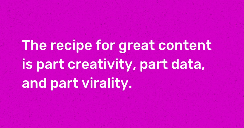 The recipe for great content is part creativity, part data, and part virality.