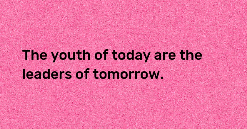 The youth of today are the leaders of tomorrow.