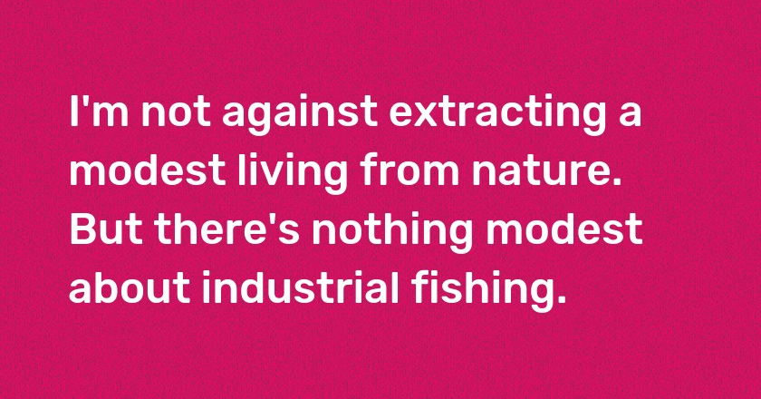 I'm not against extracting a modest living from nature. But there's nothing modest about industrial fishing.