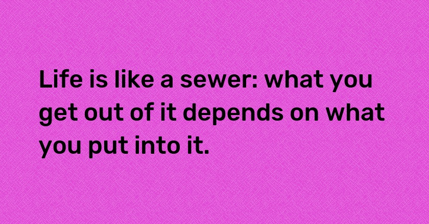 Life is like a sewer: what you get out of it depends on what you put into it.