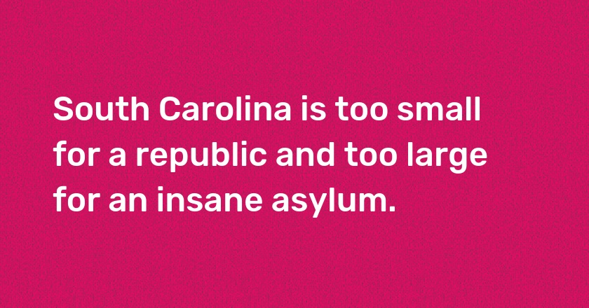 South Carolina is too small for a republic and too large for an insane asylum.