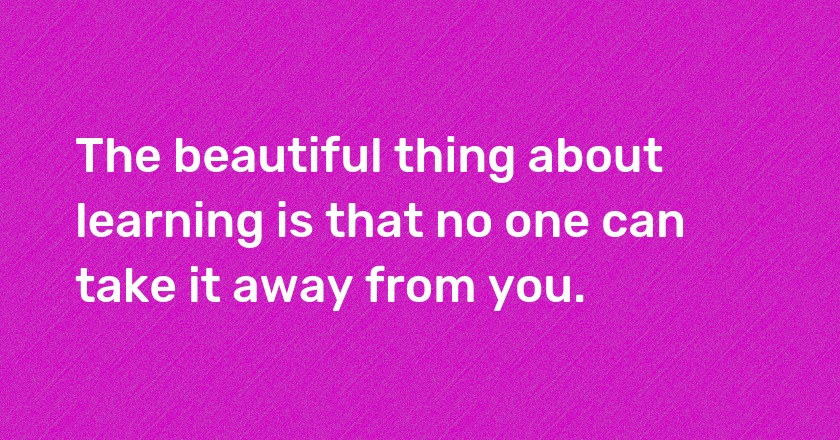 The beautiful thing about learning is that no one can take it away from you.