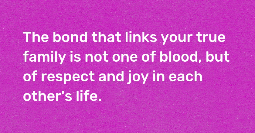 The bond that links your true family is not one of blood, but of respect and joy in each other's life.