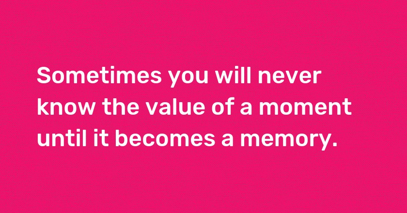 Sometimes you will never know the value of a moment until it becomes a memory.