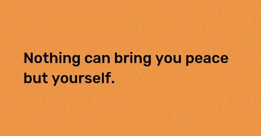 Nothing can bring you peace but yourself.