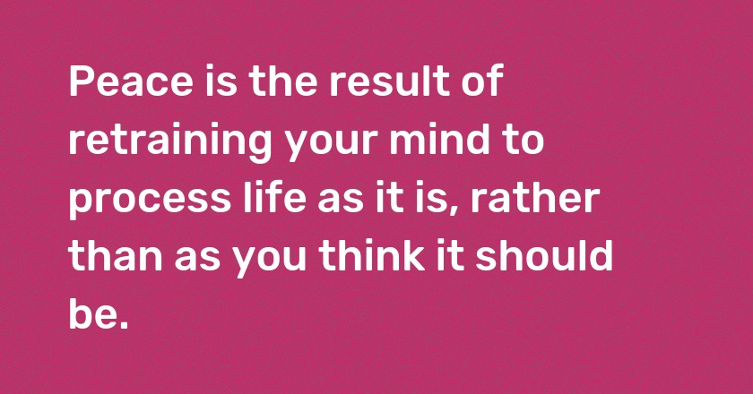 Peace is the result of retraining your mind to process life as it is, rather than as you think it should be.