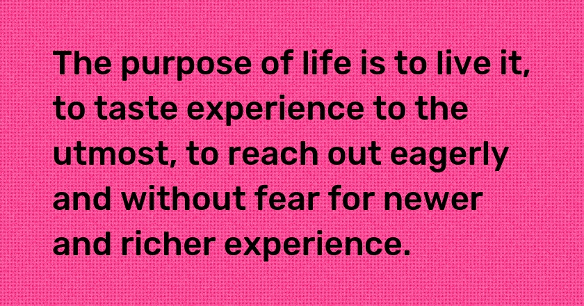 The purpose of life is to live it, to taste experience to the utmost, to reach out eagerly and without fear for newer and richer experience.