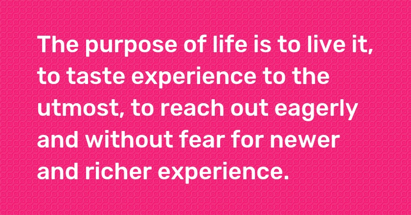 The purpose of life is to live it, to taste experience to the utmost, to reach out eagerly and without fear for newer and richer experience.