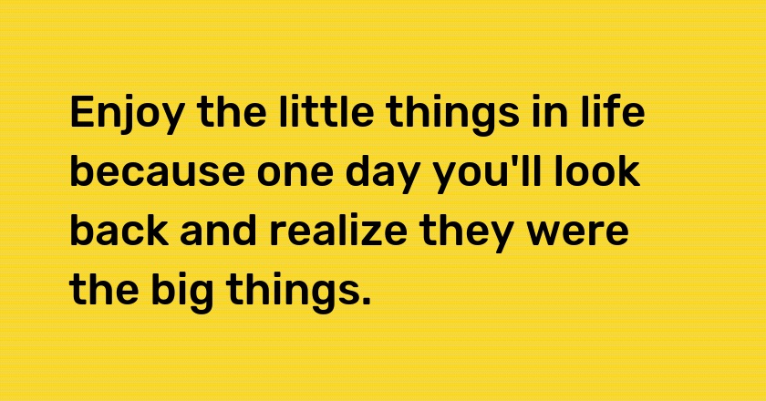 Enjoy the little things in life because one day you'll look back and realize they were the big things.