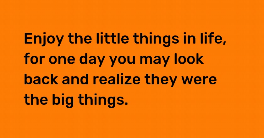 Enjoy the little things in life, for one day you may look back and realize they were the big things.