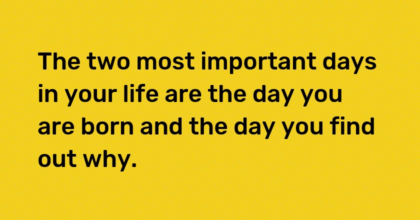 The two most important days in your life are the day you are born and the day you find out why.