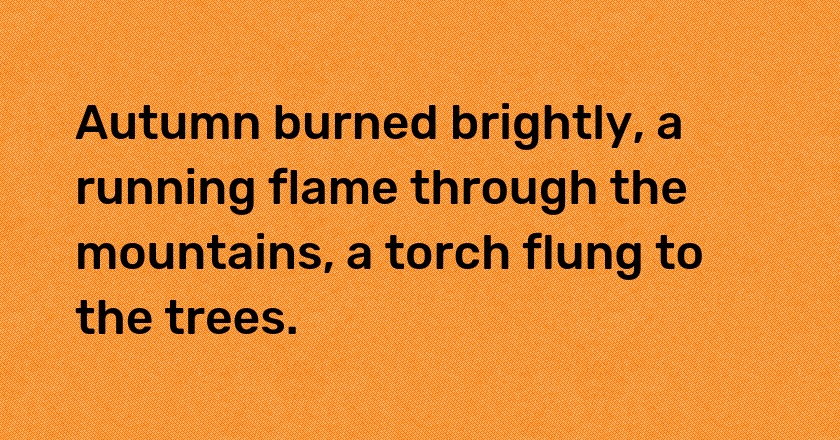 Autumn burned brightly, a running flame through the mountains, a torch flung to the trees.