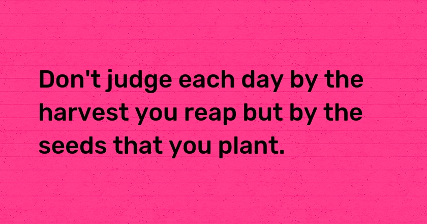 Don't judge each day by the harvest you reap but by the seeds that you plant.