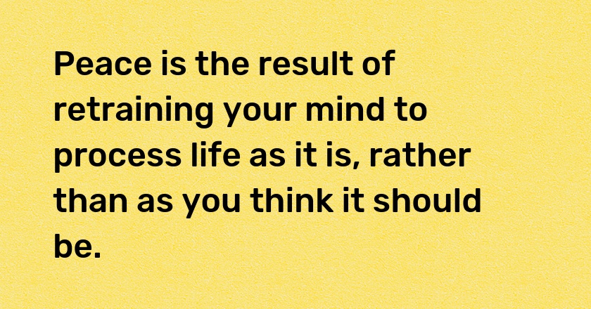 Peace is the result of retraining your mind to process life as it is, rather than as you think it should be.