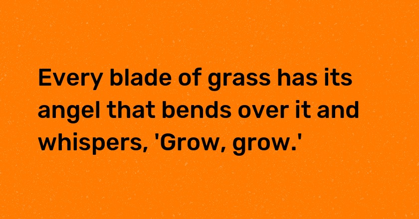 Every blade of grass has its angel that bends over it and whispers, 'Grow, grow.'