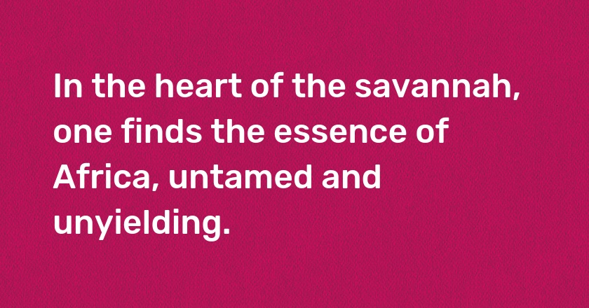 In the heart of the savannah, one finds the essence of Africa, untamed and unyielding.