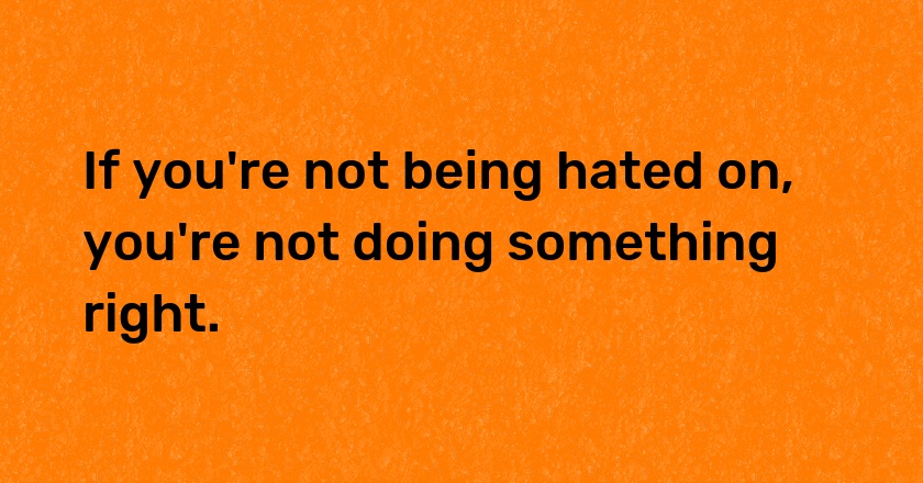 If you're not being hated on, you're not doing something right.