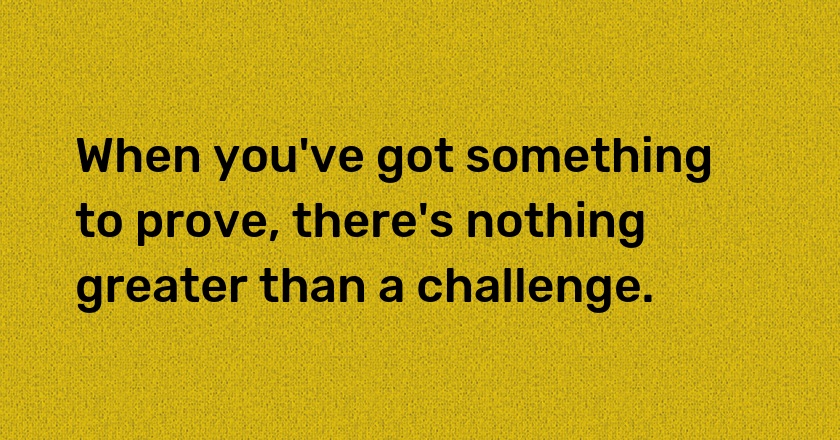 When you've got something to prove, there's nothing greater than a challenge.