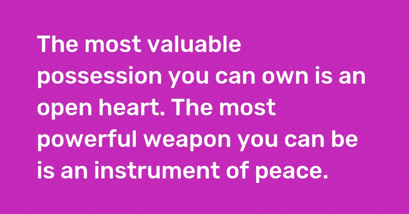 The most valuable possession you can own is an open heart. The most powerful weapon you can be is an instrument of peace.