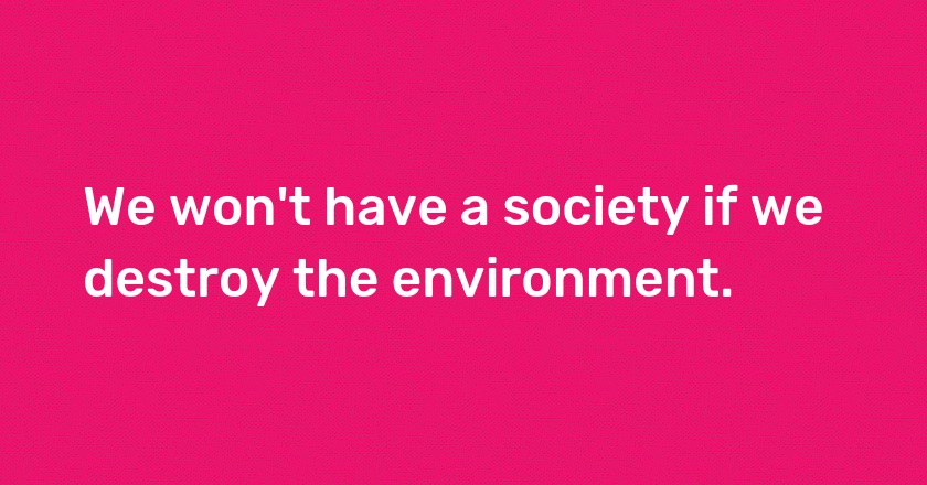 We won't have a society if we destroy the environment.