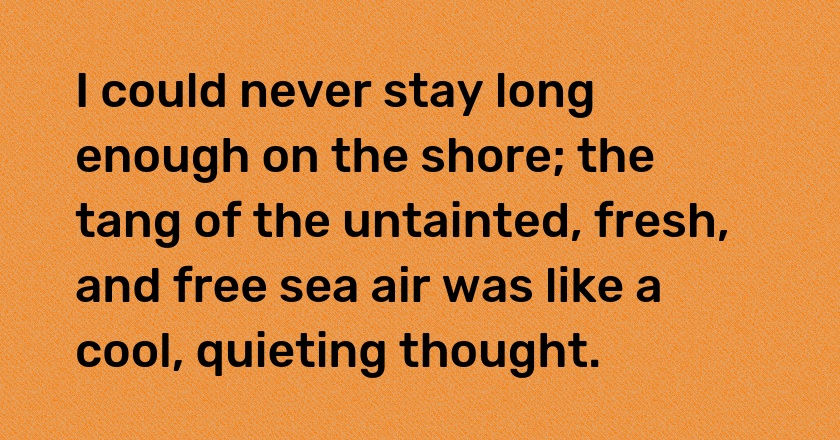 I could never stay long enough on the shore; the tang of the untainted, fresh, and free sea air was like a cool, quieting thought.