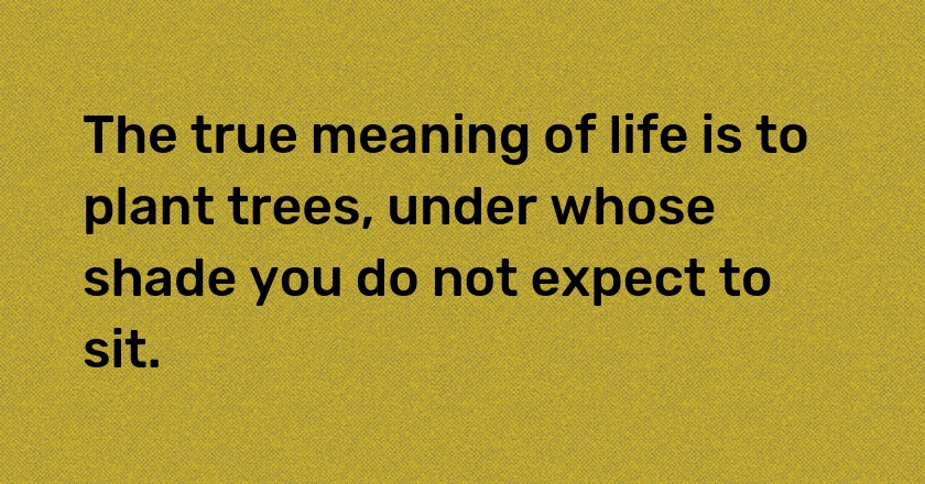 The true meaning of life is to plant trees, under whose shade you do not expect to sit.