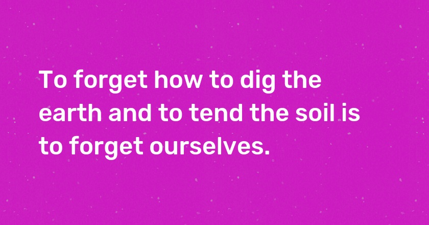 To forget how to dig the earth and to tend the soil is to forget ourselves.