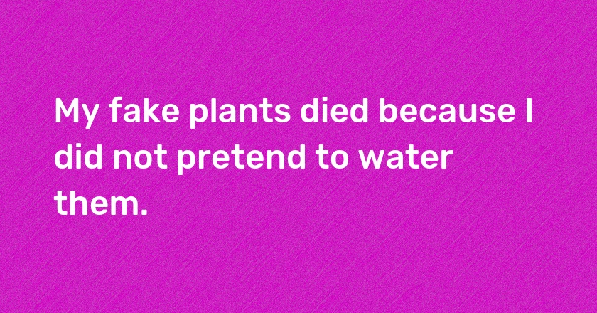 My fake plants died because I did not pretend to water them.