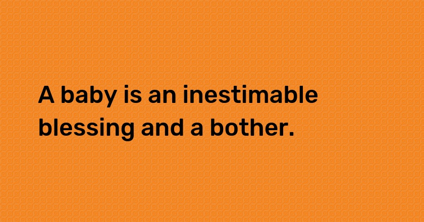 A baby is an inestimable blessing and a bother.