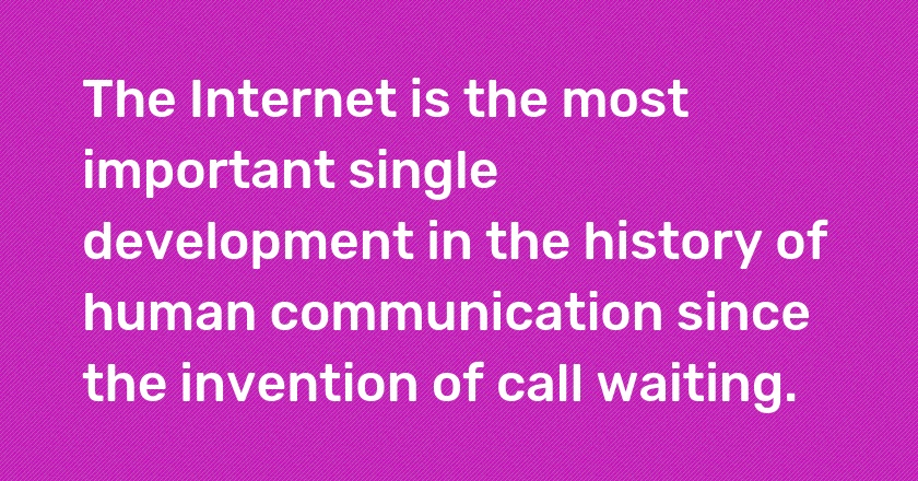 The Internet is the most important single development in the history of human communication since the invention of call waiting.