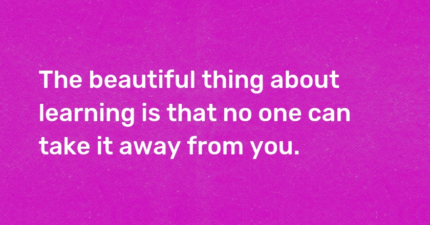 The beautiful thing about learning is that no one can take it away from you.