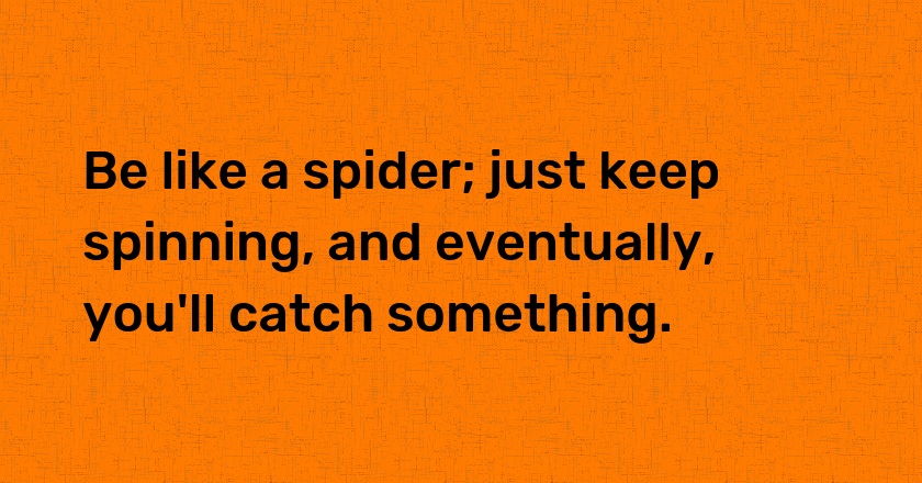 Be like a spider; just keep spinning, and eventually, you'll catch something.