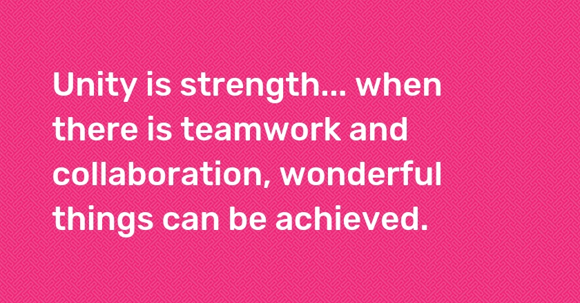 Unity is strength... when there is teamwork and collaboration, wonderful things can be achieved.