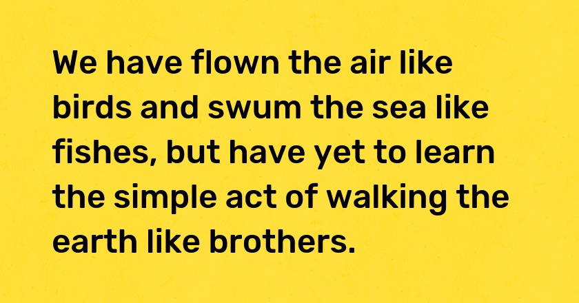 We have flown the air like birds and swum the sea like fishes, but have yet to learn the simple act of walking the earth like brothers.