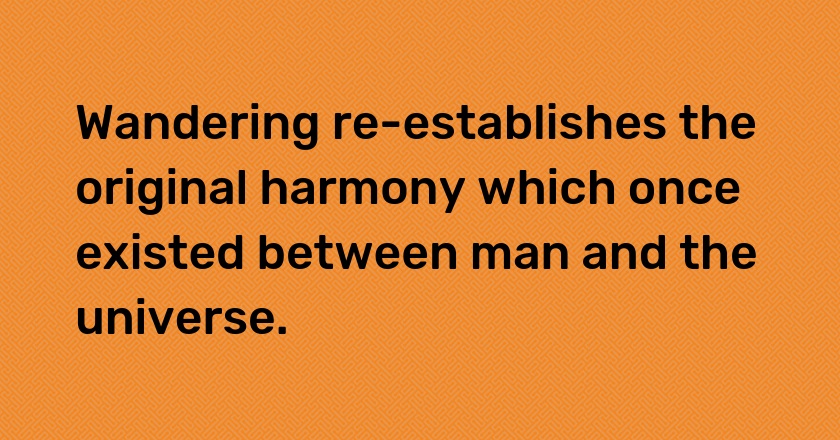 Wandering re-establishes the original harmony which once existed between man and the universe.