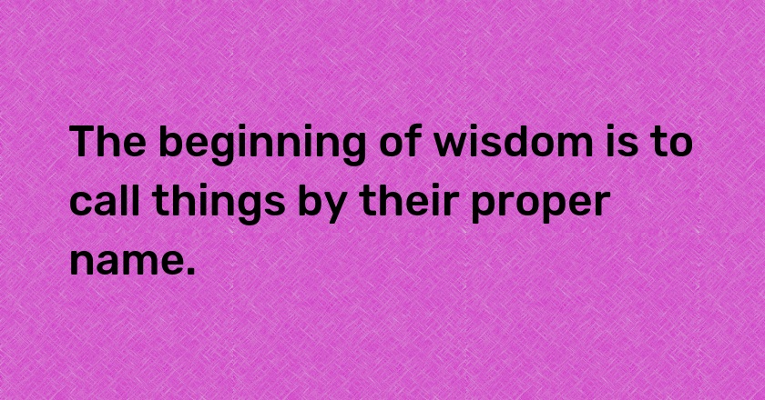 The beginning of wisdom is to call things by their proper name.