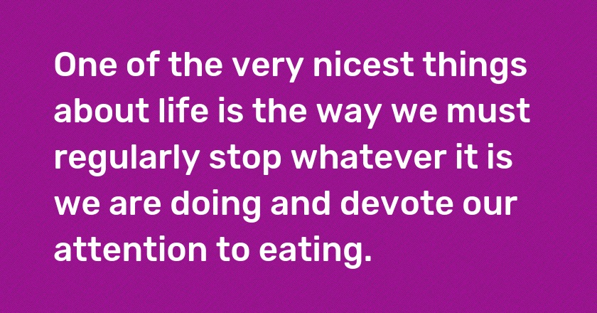 One of the very nicest things about life is the way we must regularly stop whatever it is we are doing and devote our attention to eating.