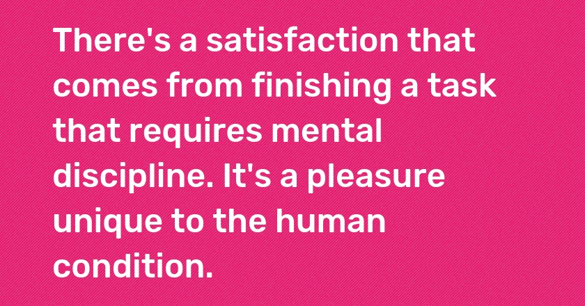 There's a satisfaction that comes from finishing a task that requires mental discipline. It's a pleasure unique to the human condition.