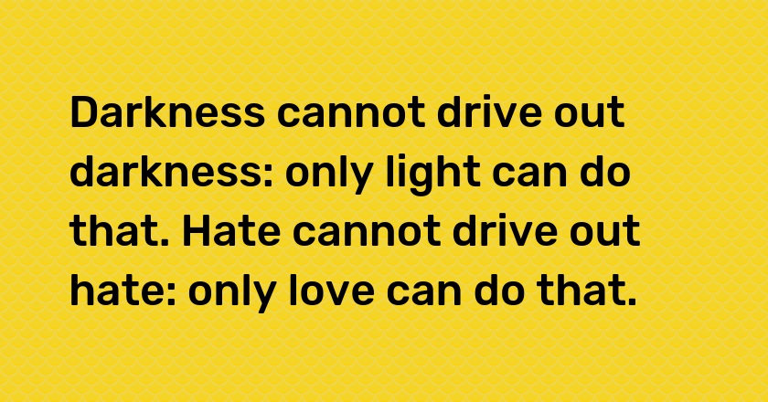 Darkness cannot drive out darkness: only light can do that. Hate cannot drive out hate: only love can do that.