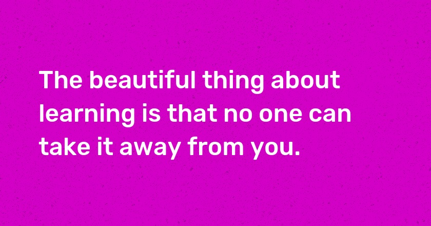 The beautiful thing about learning is that no one can take it away from you.