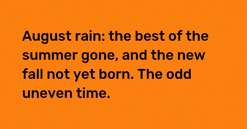 August rain: the best of the summer gone, and the new fall not yet born. The odd uneven time.