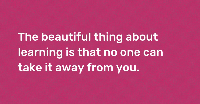 The beautiful thing about <span style="background-color:#FFD600">#learning</span> is that no one can take it away from you.